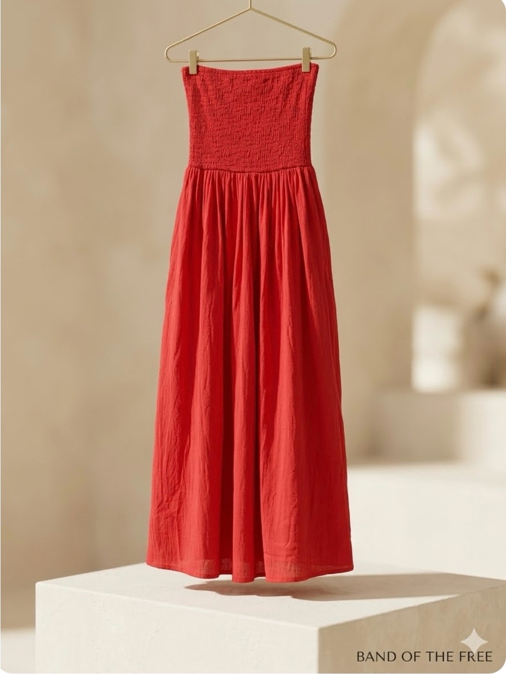 Band of the Free Strapless Red dress with Smocked Waist